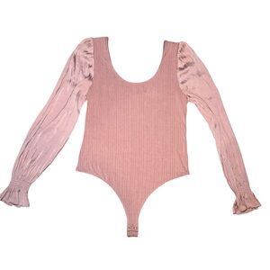 Banana Republic Blush Balloon Sleeve Ribbed Thong Bodysuit